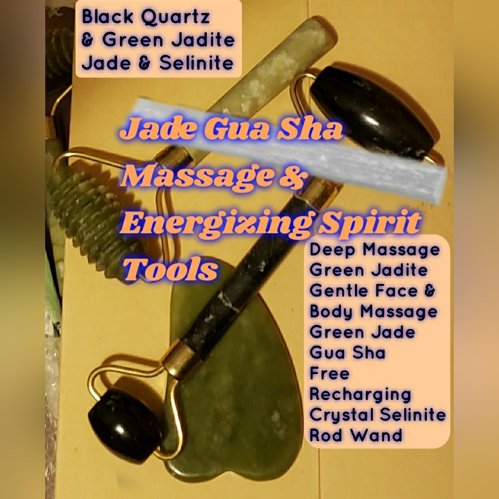 New4-PieceJade Selinite Black Quartz Massage Gua Sha Set Body Recharge Crystal